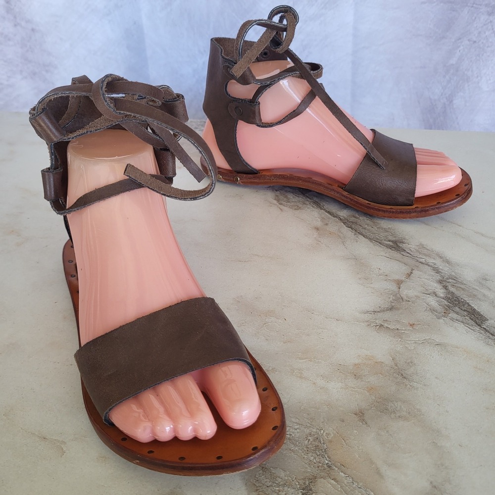 Beek Lace Up Ankle Strap Leather Gladiator Sandals Size 6 Women's Brown